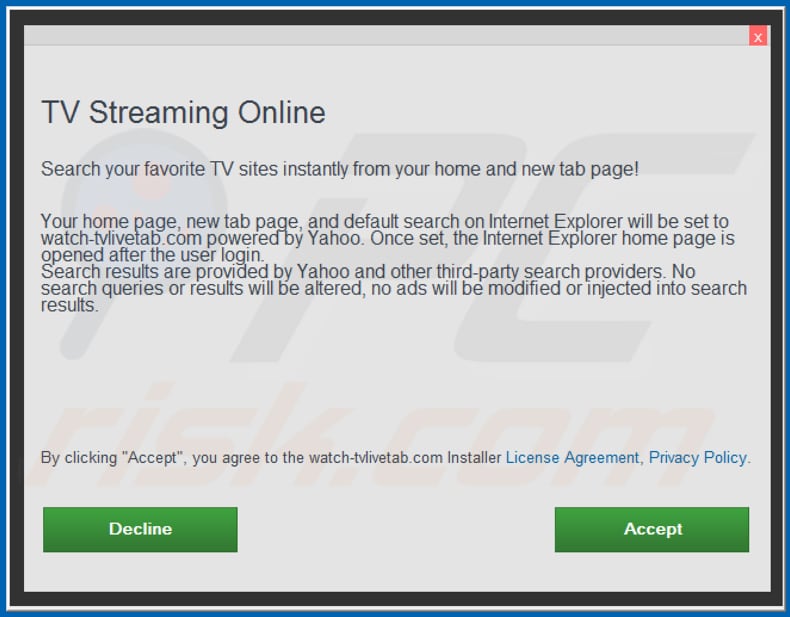 Official TV Streaming Online browser hijacker installation setup