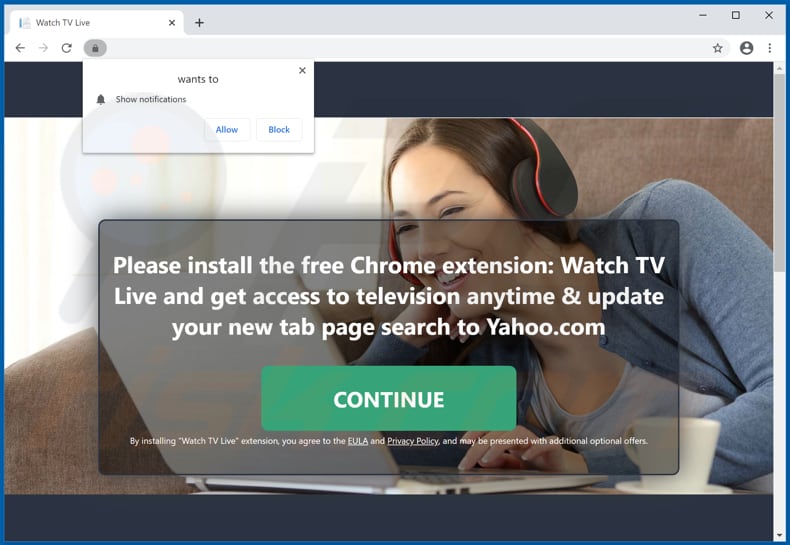 Website used to promote TV Streaming Online browser hijacker