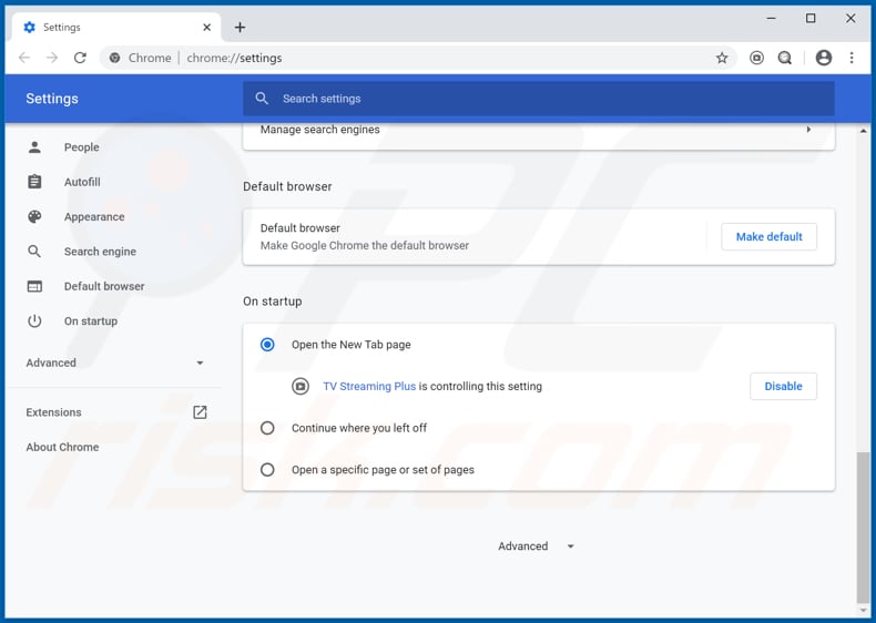 Removing tvstreamingplus.com from Google Chrome homepage