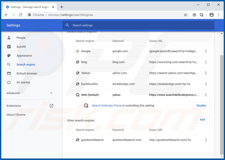 Removing tvstreamingplus.com from Google Chrome default search engine