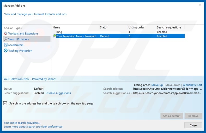 Removing tvstreamingplus.com from Internet Explorer default search engine