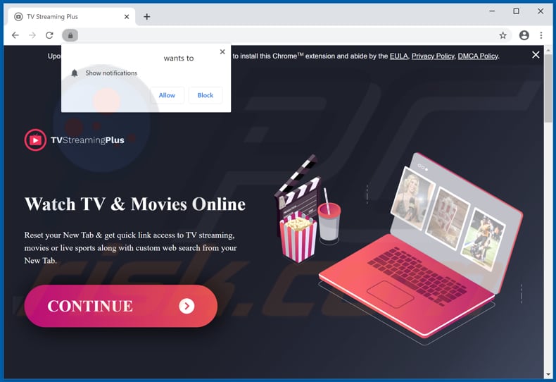 Website used to promote TV Streaming Plus browser hijacker
