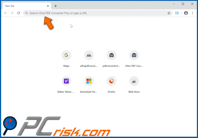 Ultra PDF Converter forces browser to open ultrapdfconverterplussearch.com