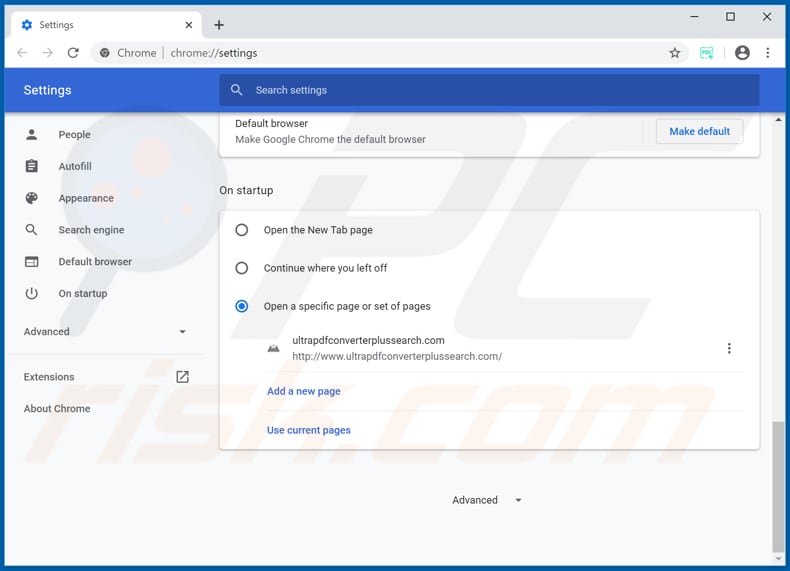 Removing ultrapdfconverterplussearch.com from Google Chrome homepage