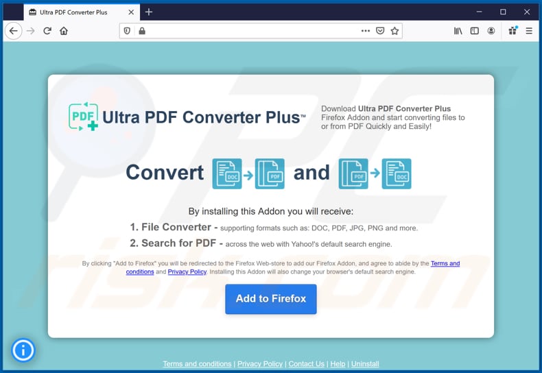 Website used to promote Ultra PDF Converter Plus browser hijacker