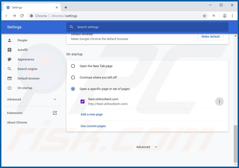 Removing feed.utilitooltech.com from Google Chrome homepage
