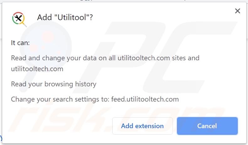 Utilitool browser hijacker asking for permissions