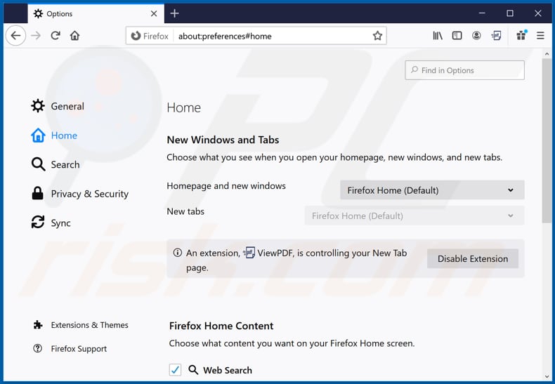 Removing pdfsrch.com from Mozilla Firefox homepage