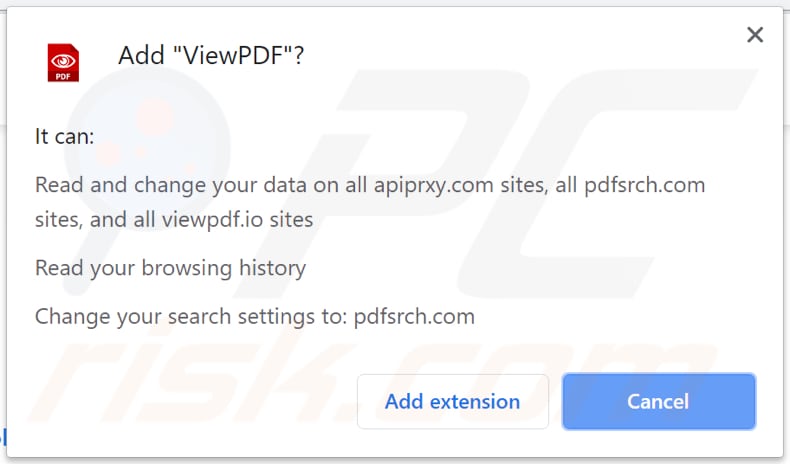 viewpdf browser hijacker asks for a permission to read and change data on chrome