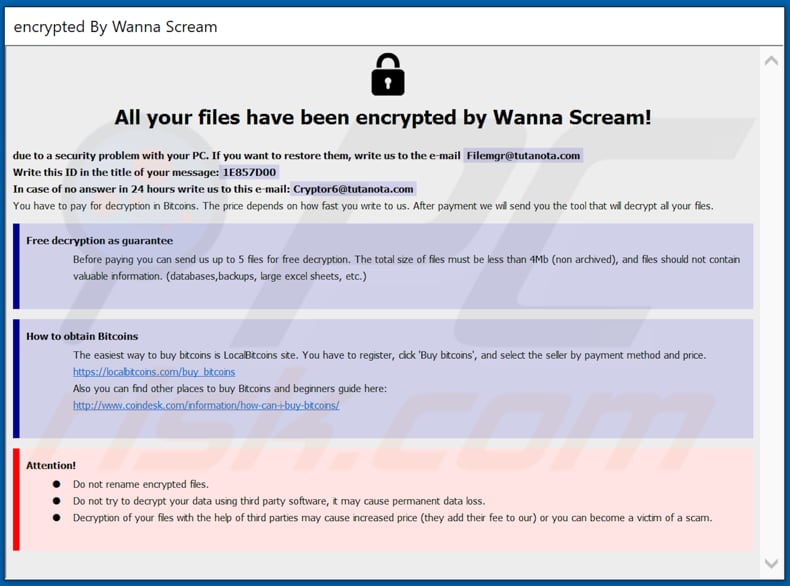 Wanna Scream decrypt instructions (Wanna Scream.hta)