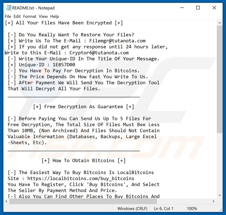Wanna Scream ransomware text file (README.txt)