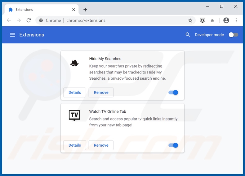 Removing search.hwatch-tvonline.com related Google Chrome extensions