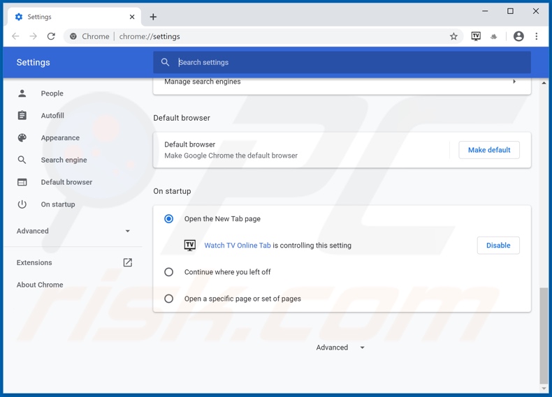 Removing search.hwatch-tvonline.com from Google Chrome homepage