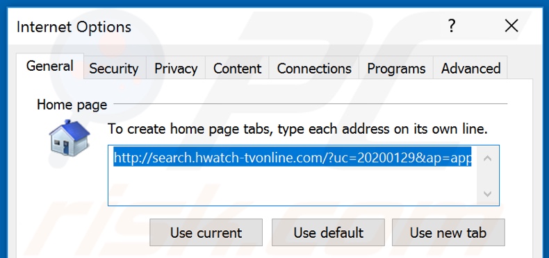 Removing search.hwatch-tvonline.com from Internet Explorer homepage