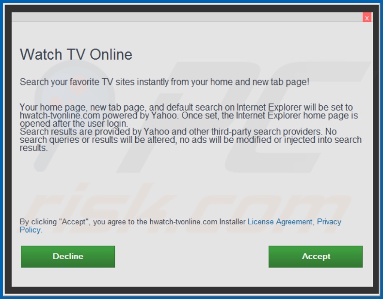 Official Watch TV Online browser hijacker installation setup