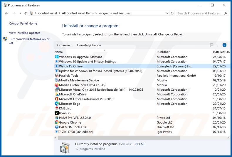 search.hwatch-tvonline.com browser hijacker uninstall via Control Panel