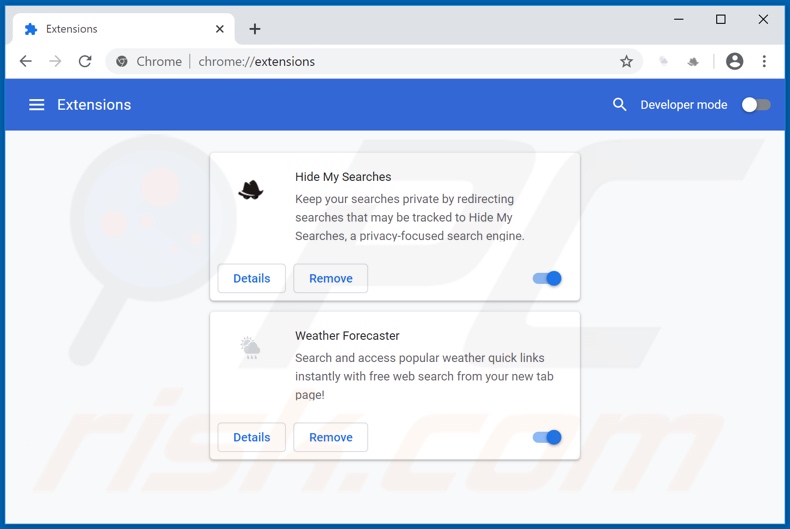 Removing search.weatherforecastertab.com related Google Chrome extensions