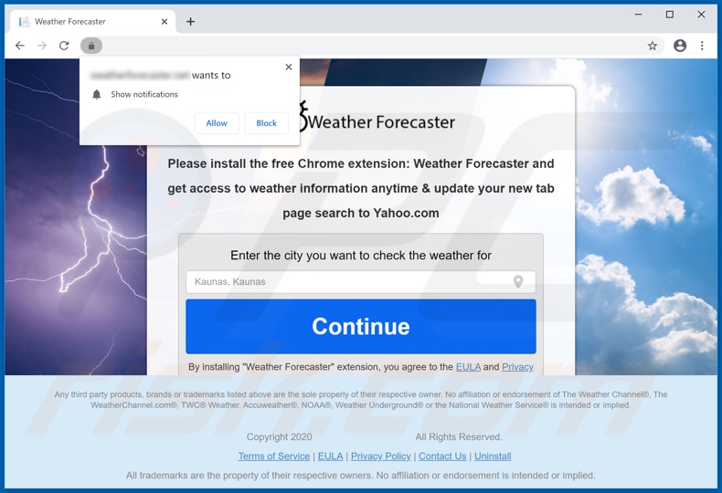 Website used to promote Weather Forecaster browser hijacker