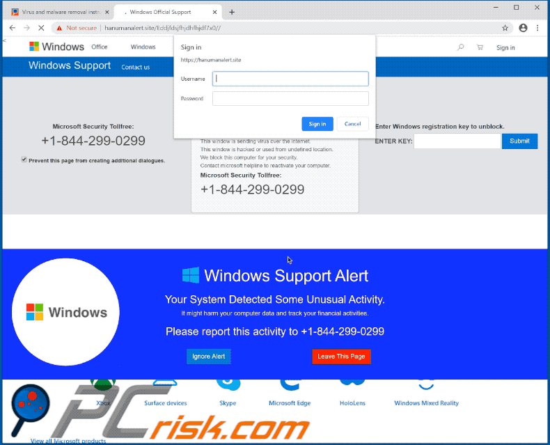 Windows Support Alert pop-up scam - 2020-01-22