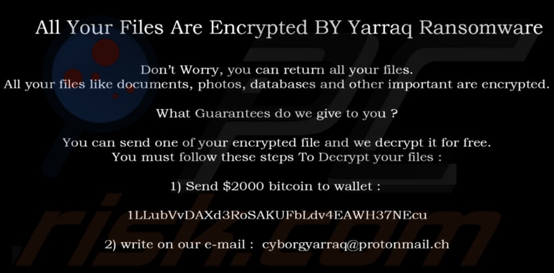 Yarraq ransomware wallpaper