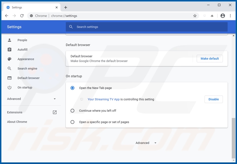 Removing search.yourstreamingtvapptab.com from Google Chrome homepage