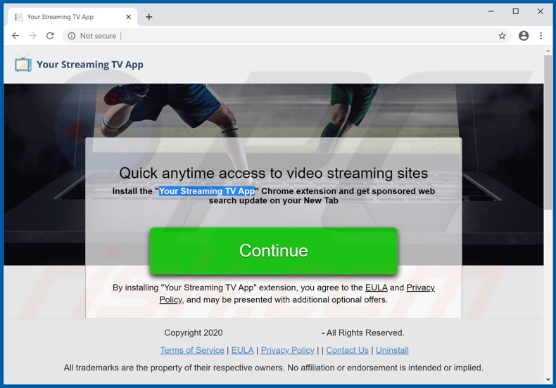 Website used to promote Your Streaming TV App browser hijacker