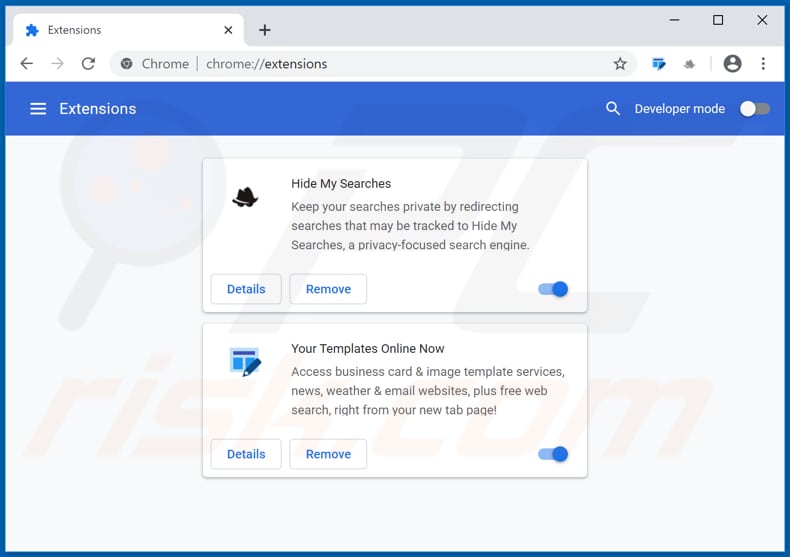 Removing search.yourtemplatesonlinenowtab.com related Google Chrome extensions