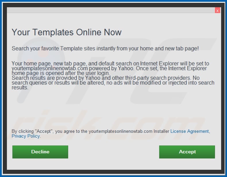 Official Your Templates Online Now browser hijacker installation setup