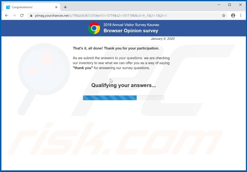 yourchances[.]net scam page displayed after survey completion