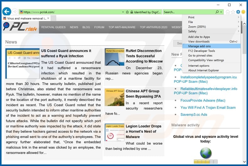 Removing yourmobistyle[.]com ads from Internet Explorer step 1