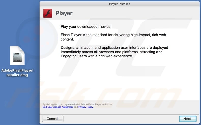 fake installer of adobe flash player installer downloaded from yourultimatesafevideoplayers.info 