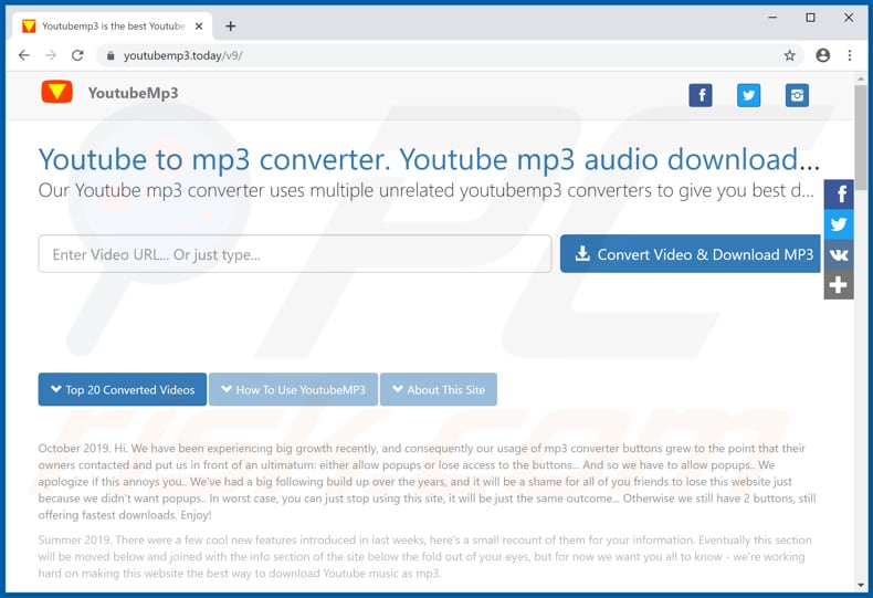 youtubemp3[.]today pop-up redirects