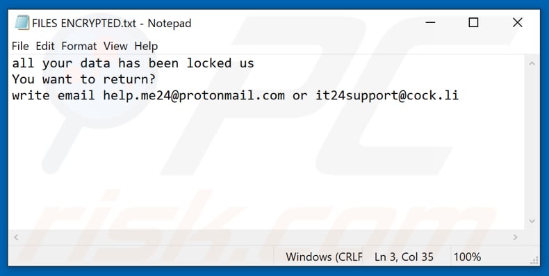 Z9 ransomware text file (FILES ENCRYPTED.txt)