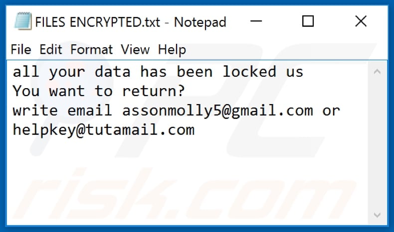 8800 ransomware text file (FILES ENCRYPTED.txt)