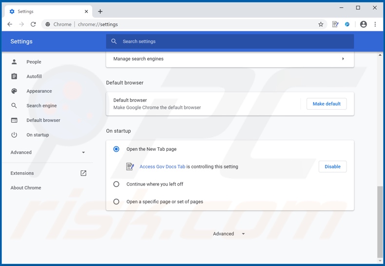 Removing search.haccessgovdocs.com from Google Chrome homepage