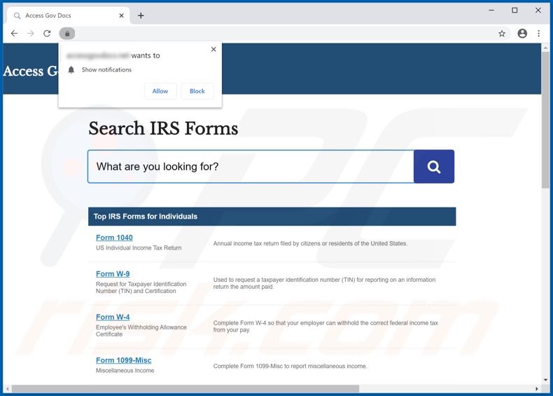 Website used to promote Access Gov Docs Tab browser hijacker