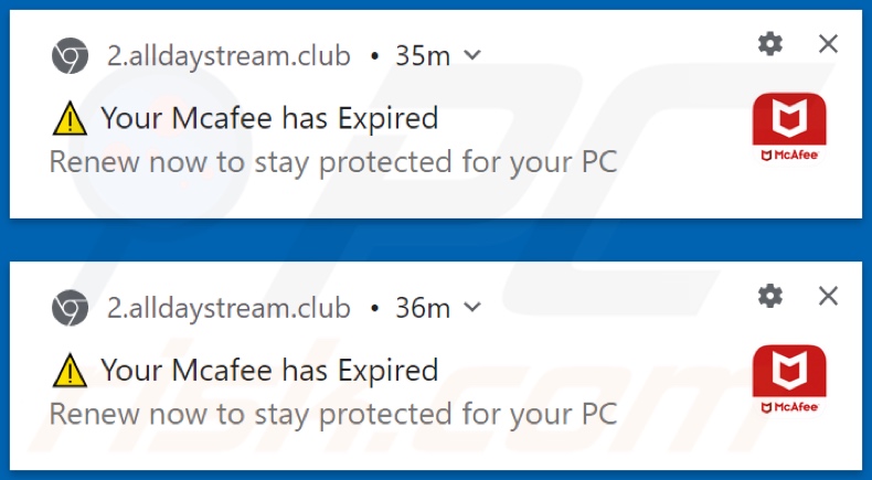 alldaystream[.]club displayed pop-up notifications