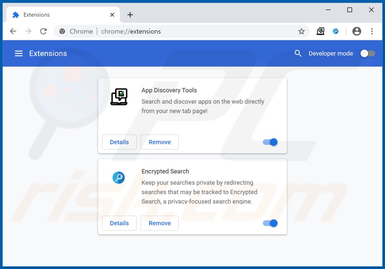 Removing search.tappdiscovery.tools related Google Chrome extensions