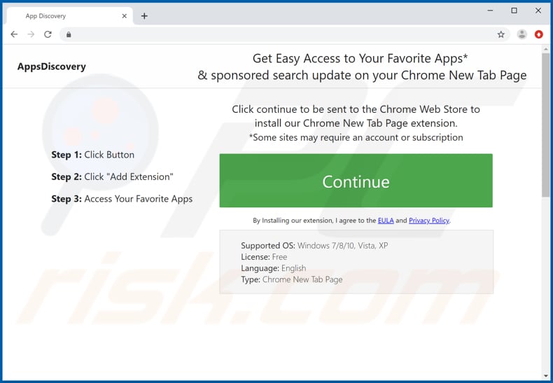 Website used to promote App Discovery Tools browser hijacker