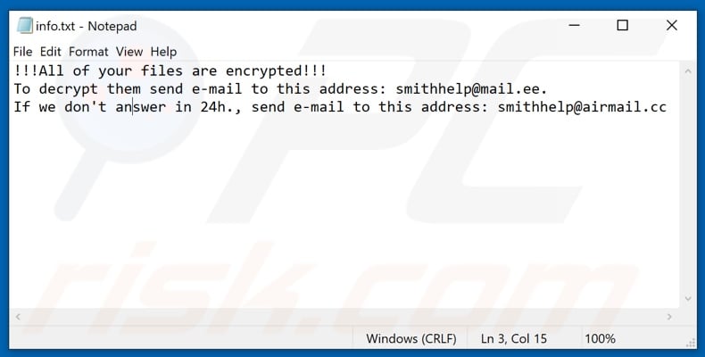 Barak ransomware text file (info.txt)