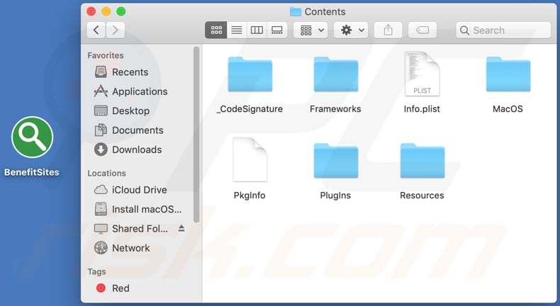 benefitsites adware installation folder and its contents