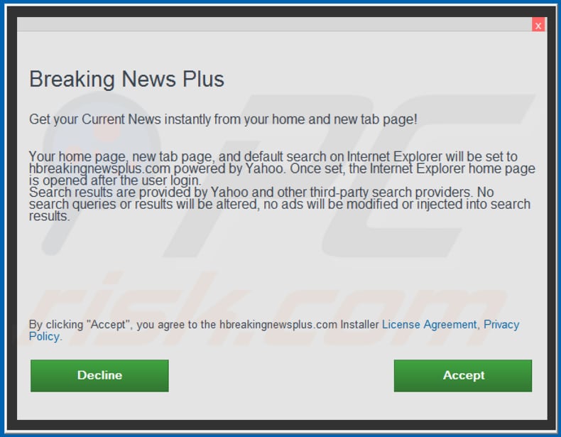 Official Breaking News Plus browser hijacker installation setup