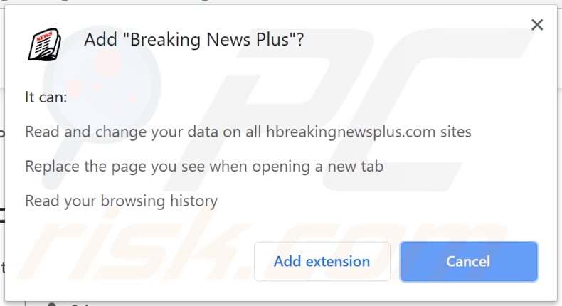 breaking news plus browser hijacker asks for a permission to access and modify data