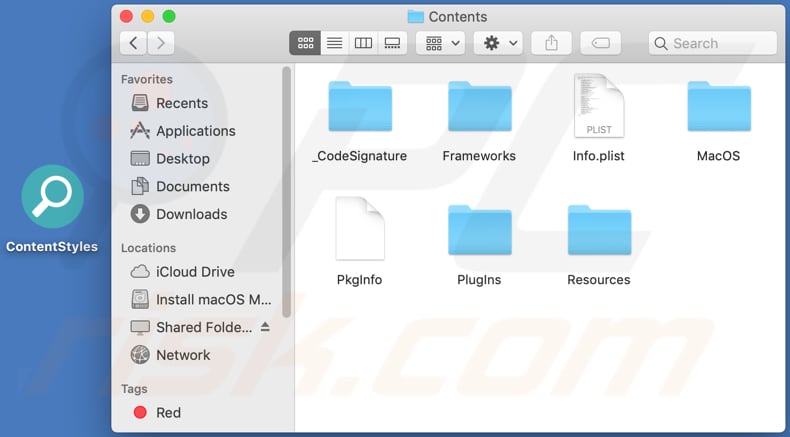 contentstyles adware installation folder and its contents