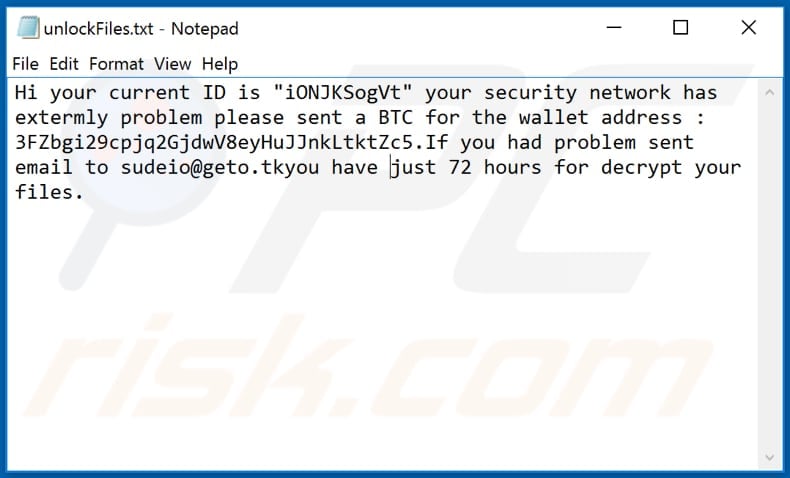 CryptoDarkRubix ransom note (unlockFiles.txt)