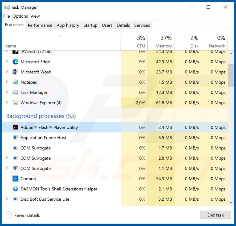 CXK NMSL ransomware process on task manager (Adobe ® Flash ® Player Utilit process)