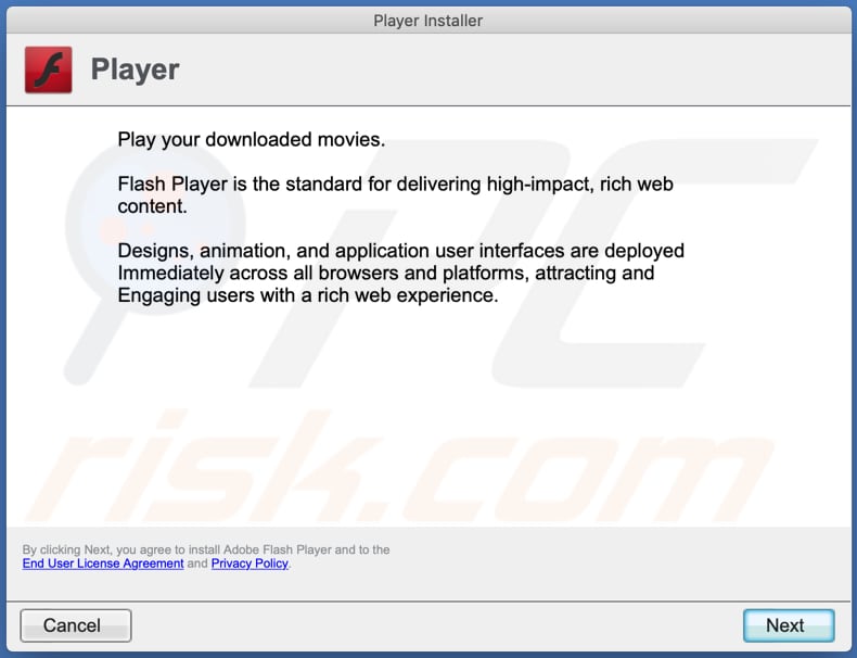 fake adobe flash player installer downloaded from dataf0ral1.com