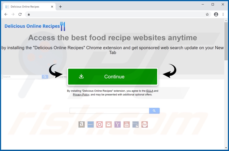 Website used to promote Delicious Online Recipes browser hijacker