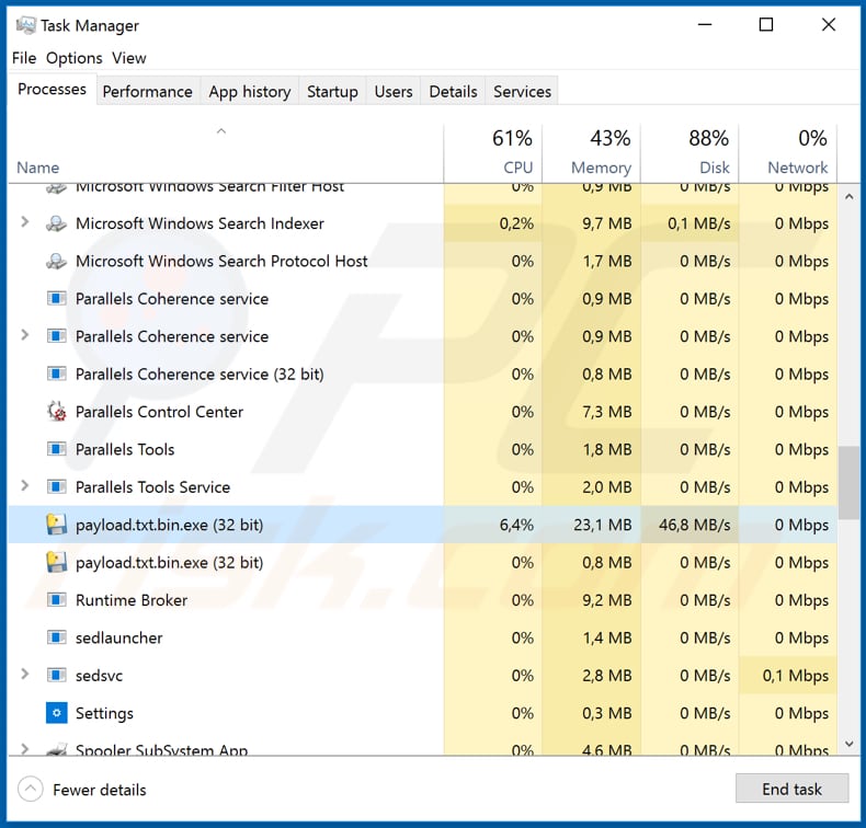 demon payload.txt.bin.exe malicious process in task manager