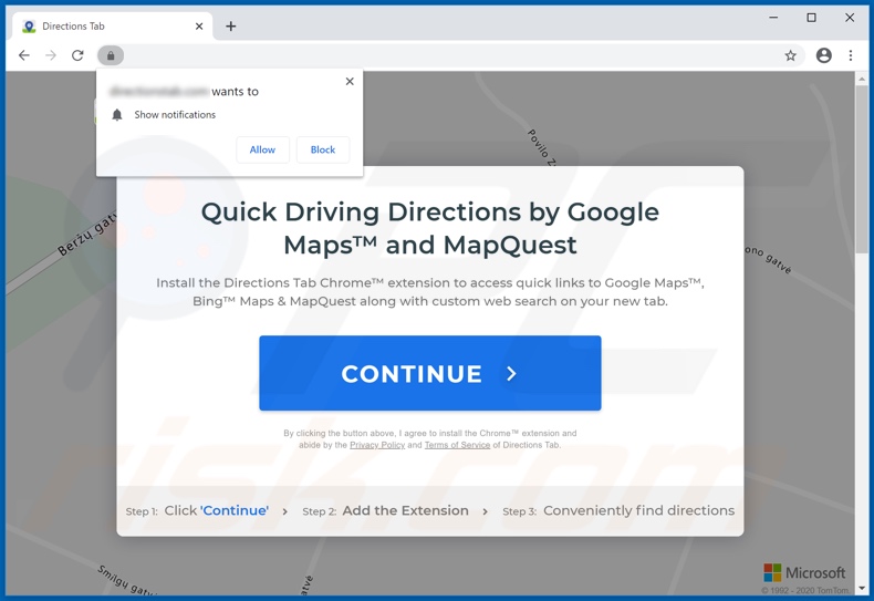 Directions Tab browser hijacker Chrome promoter